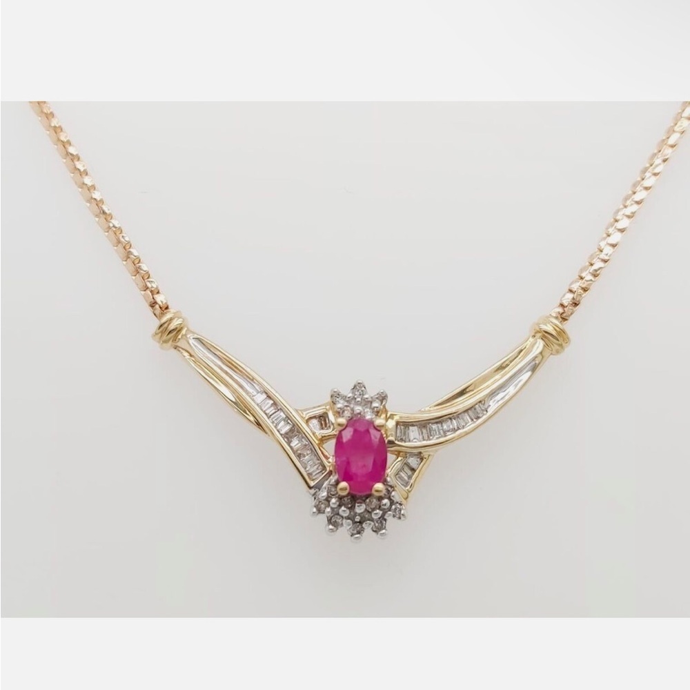 Vintage Italian ADL 10k Gold Ruby & Baguette Diamond Designer Necklace 4.3 grams - Picture 16 of 16